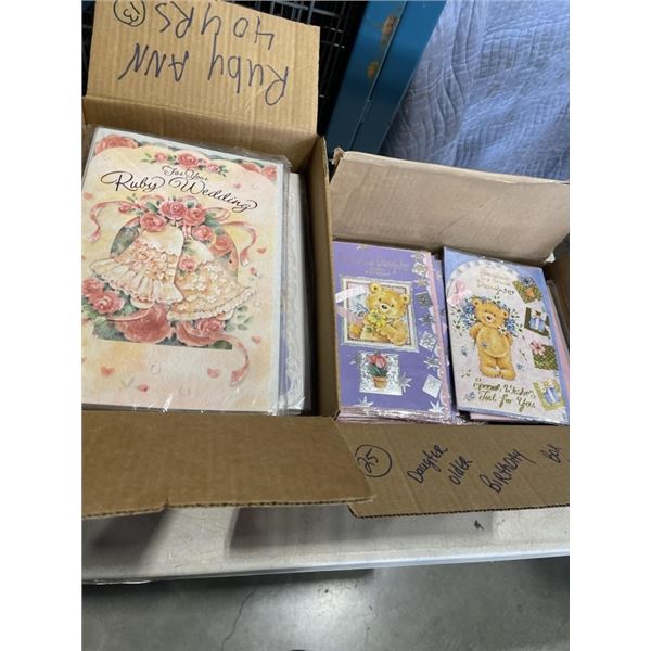 2 CASES OF VINTAGE GREETING CARDS, FROM ENGLAND, VARIOUS TYPES AND OCCASSIONS, APPROX 500 CARDS