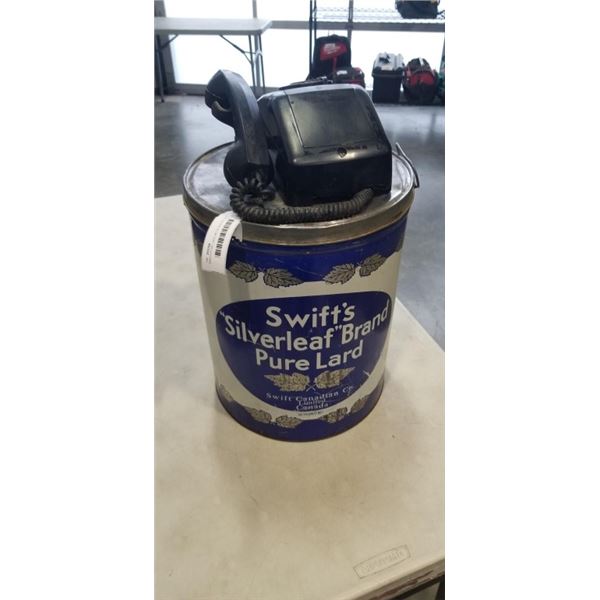 SWIFTS PURE LARD METAL BUCKET AND VINTAGE ROTARY PHONE