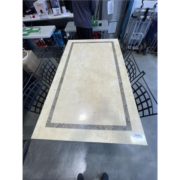 METAL FAUX STONE TOP DINING TABLE AND 6 CHAIRS