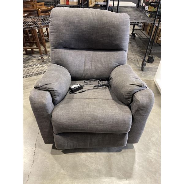 POWER GREY FABRIC RECLINER, WORKING WITH POWER ADAPTORS AND USB PORT