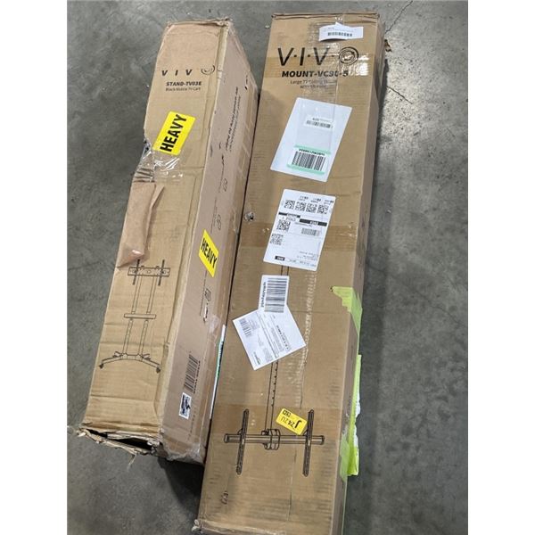 VIVO BLACK MOBILE TV CART AND VIVO LARGE TV CEILING MOUNT WITH 5FT POLE