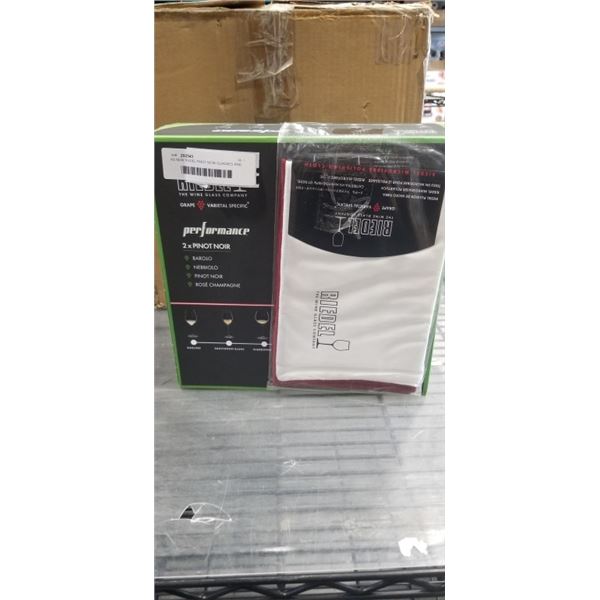 AS NEW RIEDEL PINOT NOIR GLASSES AND MIRCOFIBRE CLOTH