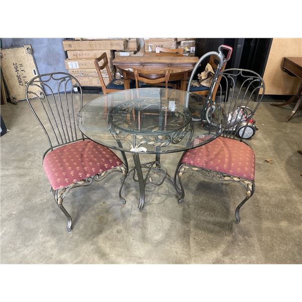 GLASS DINETTE TABLE AND 2 CHAIRS