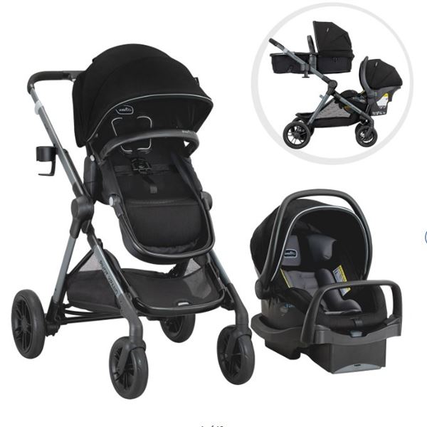 EVENFLO PIVOT MODUALAR TRAVEL SYSTEM W/ LITEMAX INFANT CAR SEAT, RETAIL $799