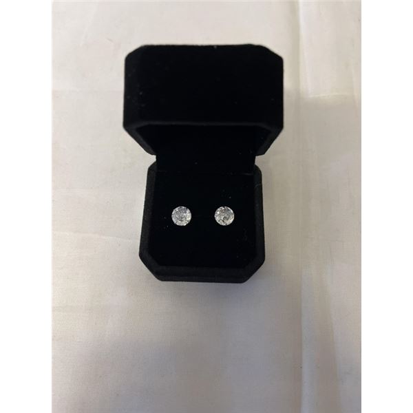 NEW S925 2.0CT EACH SIMULATED DIAMOND (CZ) STUD EARRINGS, MOUNTED IN 925 STERLING SILVER W/ WHITE GO