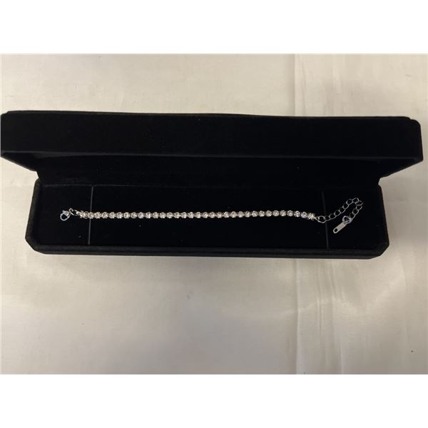 NEW PLATINUM PLATED 4.0MM SIMULATED DIAMOND (CZ) TENNIS BRACELET, ADJUSTABLE 6.5-8.5" LONG