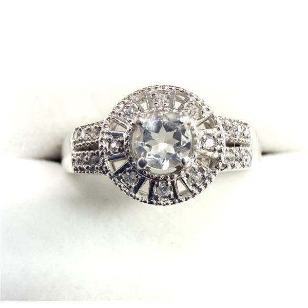 STERLING SILVER NATURAL WHITE QUARTZ (0.23CT) WITH CZ RING, SIZE 7.5, W/A $450.00.
