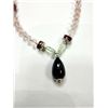 Image 1 : STERLING SILVER NATURAL ROSE QUARTZ, RUBY AND BLACK TOURMALINE BEAD NECKLACE, RETAIL $400.00.