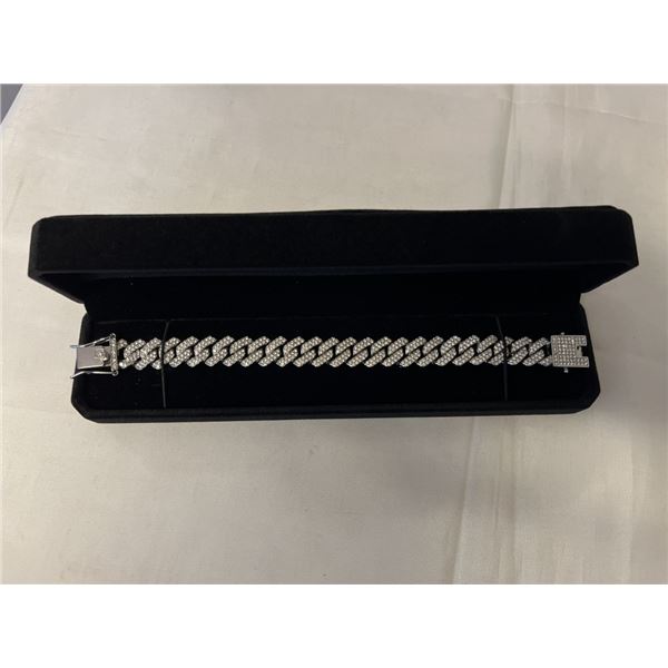 NEW PLATINUM PLATED 14.0MM ICED OUT CUBAN LINK BRACELET 8" LONG