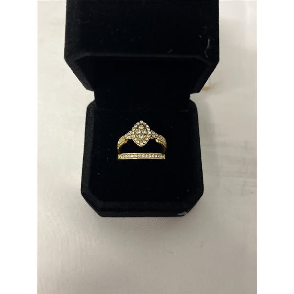 NEW 14K GOLD PLATE SIMULATED DIAMOND (CZ) HALO RING SET, SIZE 8