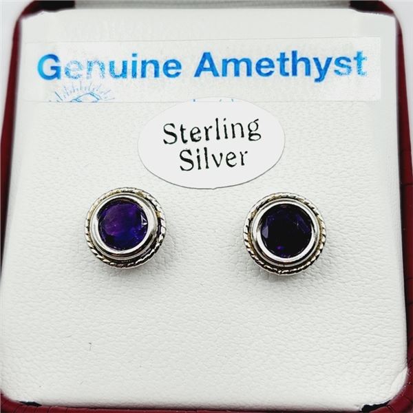 STERLING SILVER NATURAL AMETHYST (1.60CT) EARRINGS, W/A $420.00. AMETHYST IS THE BIRTHSTONE FOR FEBR