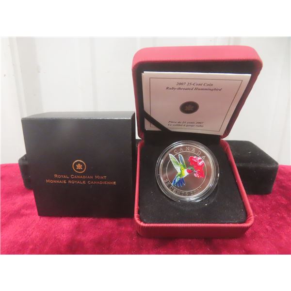 2007 25-Cent Coloured Coin: Ruby-Throated Hummingbird, Royal Mint, in Case and Box