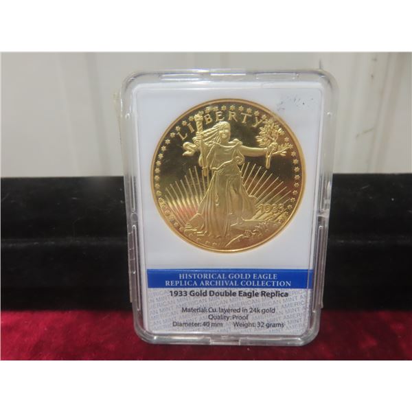 Replica 1933 Gold Double Eagle — Historical Gold Eagle, Copper Layered in 24K Gold, 32g