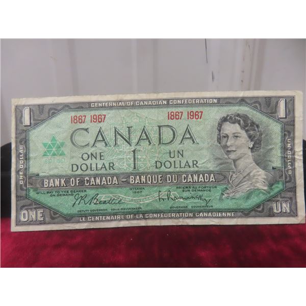 1867-1967 Centennial One Dollar Bill, Nice Shape