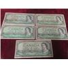 Image 1 : 5 x 1954 One Dollar Bills