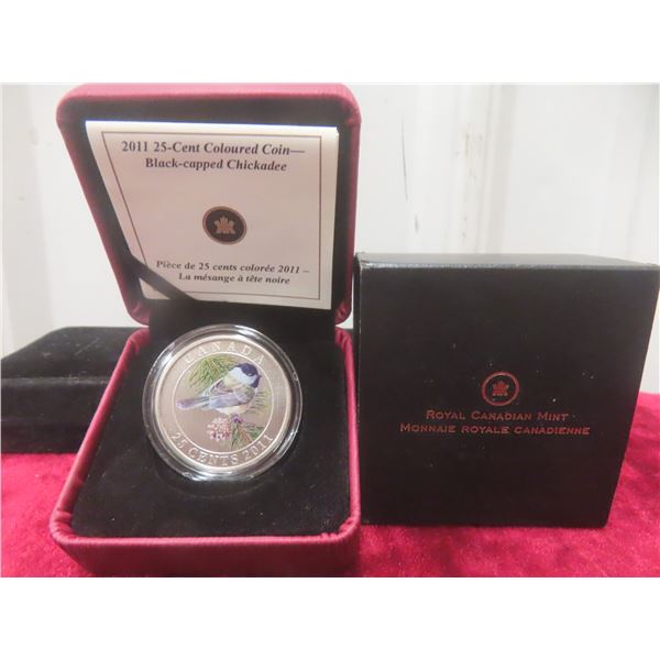 2011 25-Cent Coloured Coin: Black-Capped Chickadee, Royal Mint, in Case and Box