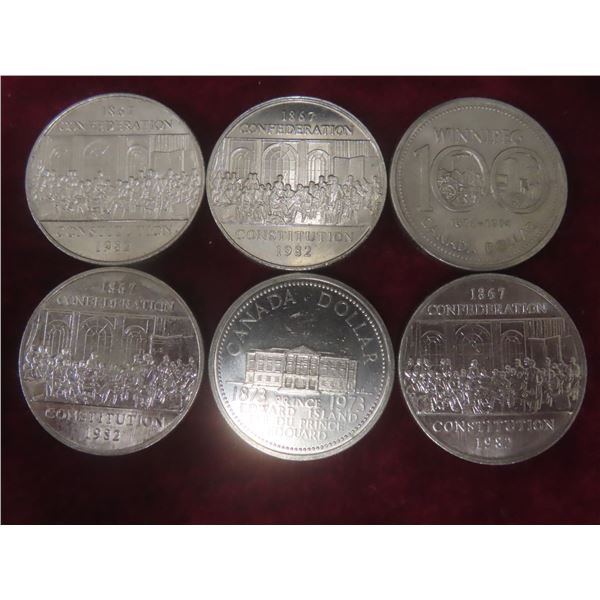 6 Canadian $1 Coins: 1973, 1974, 1982 (x4)