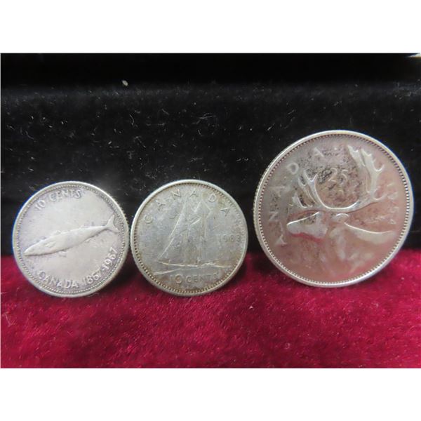 1954 Canadian 25¢ Coin, 1963 and 1967 10¢ Coins