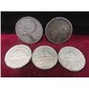 Image 1 : 1951 and 1958 Canadian 25¢ Coins, and 3 x 5¢ Coins (1950, 1955, 1956)