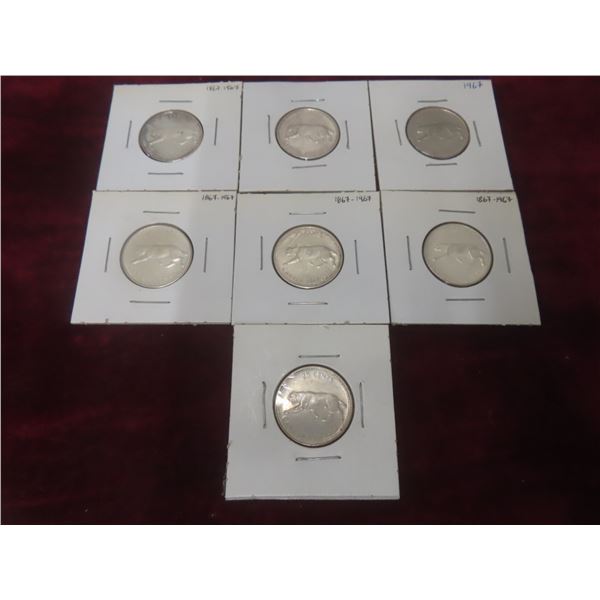 7 x 1967 Canadian 25¢ Coins