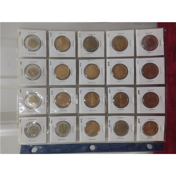 Sheet of 2000s Canadian Loonies and Toonies