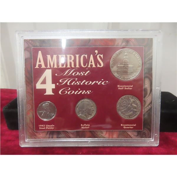 America's 4 Most Historic Coins: 1943 Steel Penny, 1935 Buffalo Nickel, Bicentennial Quarter +