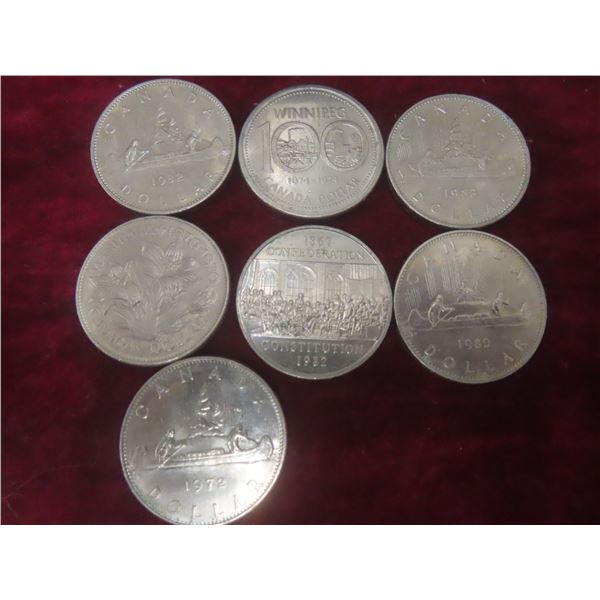7 Canadian $1 Coins from the 1970s and 1980s