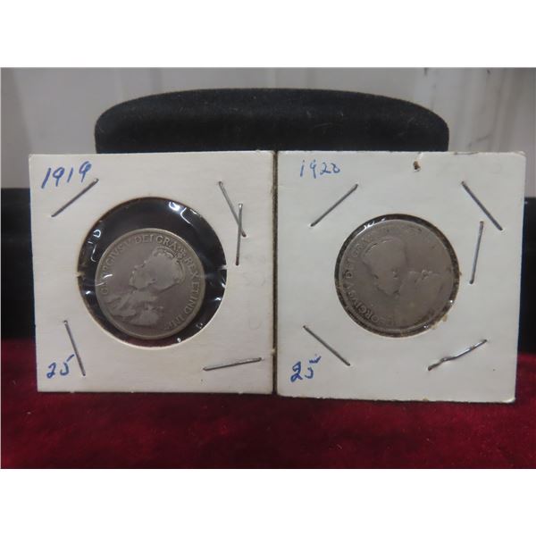 2 Canadian 25¢ Coins: 1919 and 1926