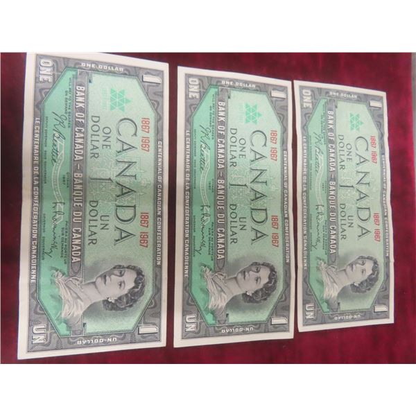 3 x 1967 Canadian $1 Bills