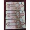 Image 1 : 3 x 1986 Canadian $2 Bills