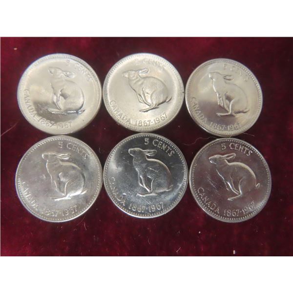 6 x 1967 Canadian Centennial Nickels