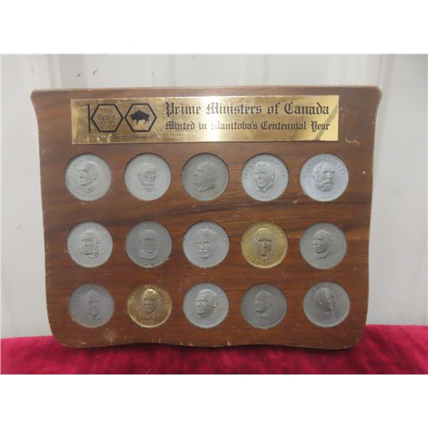 1970 Manitoba Centennial — Prime Ministers of Canada Medallions Plaque