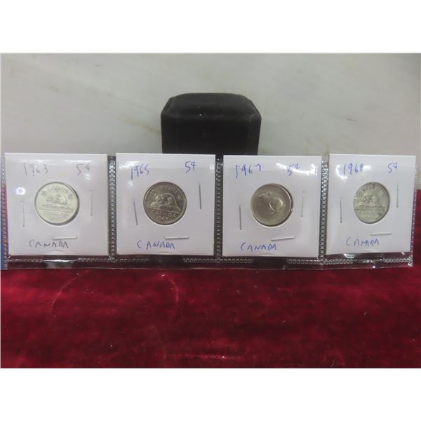 Set of 4 Canadian Nickels: 1963, 1965, 1967, 1968