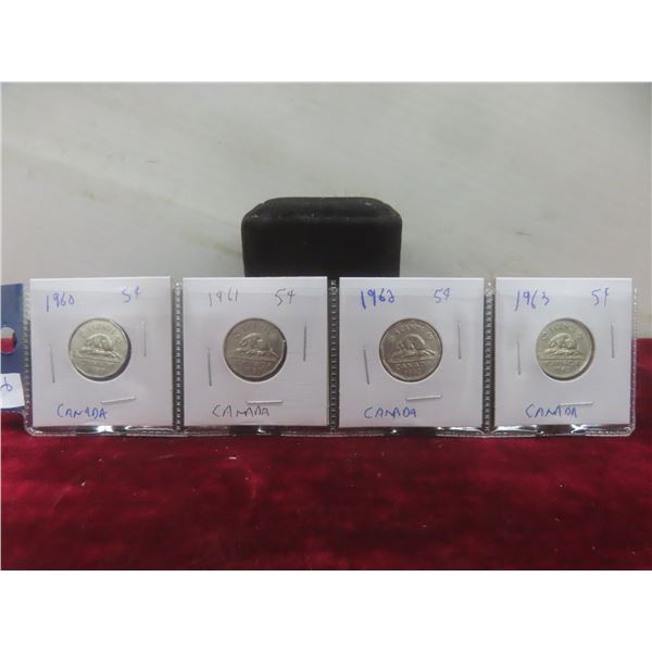 Set of 4 Canadian Nickels: 1963, 1960, 1961, 1962
