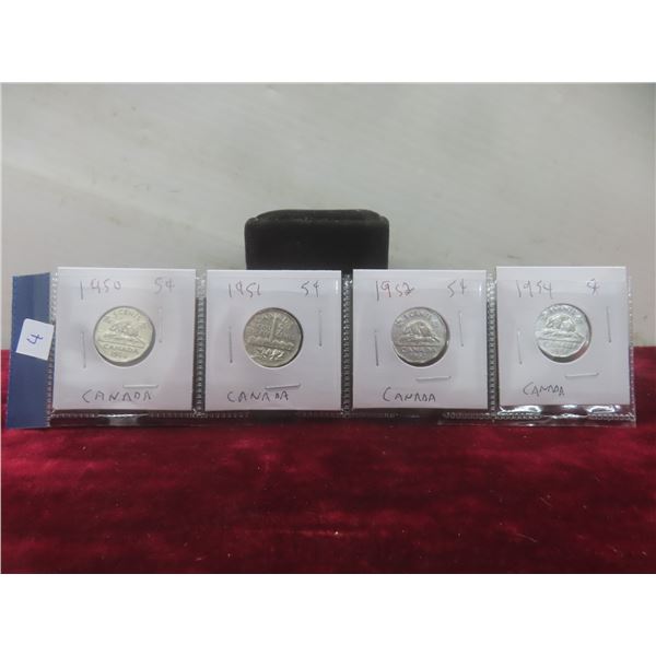 Set of 4 Canadian Nickels: 1950, 1951, 1952, 1954