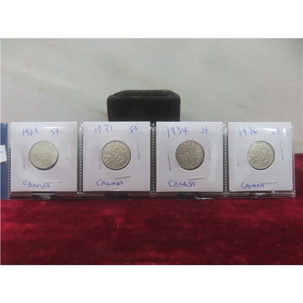 Set of 4 Canadian Nickels: 1929, 1931, 1934, 1936