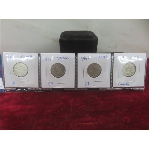 Set of 4 Canadian Nickels: 1931, 1934, 1936, 1938