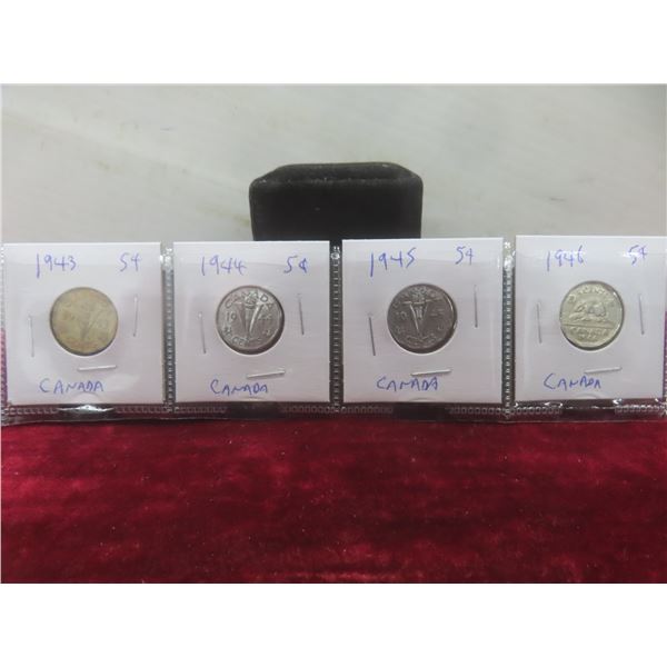 Set of 4 Canadian Nickels: 1943, 1944, 1945, 1946