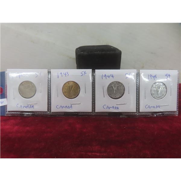 Set of 4 Canadian Nickels: 1942, 1943, 1944, 1945