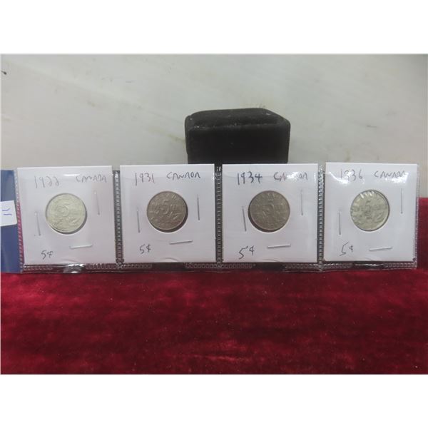 Set of 4 Canadian Nickels: 1922, 1931, 1934, 1936