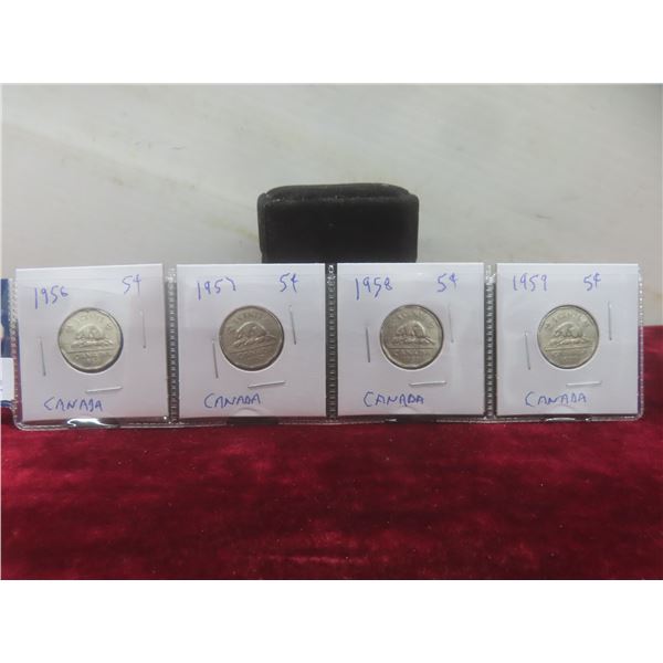 Set of 4 Canadian Nickels: 1956, 1957, 1958, 1959