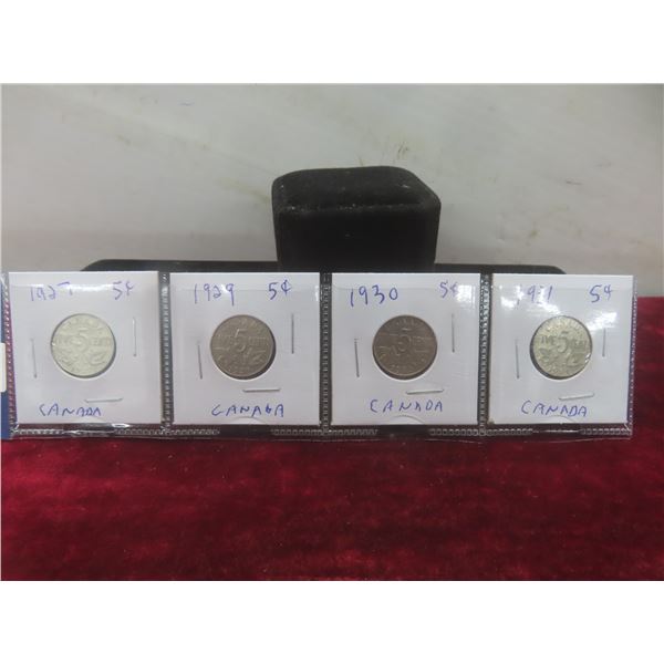Set of 4 Canadian Nickels: 1927, 1929, 1930, 1931