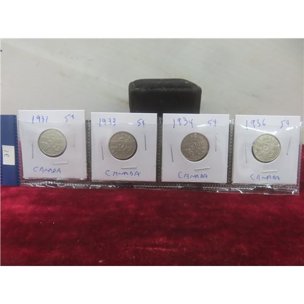 Set of 4 Canadian Nickels: 1931, 1933, 1934, 1936
