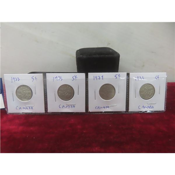 Set of 4 Canadian Nickels: 1922, 1923, 1929, 1931