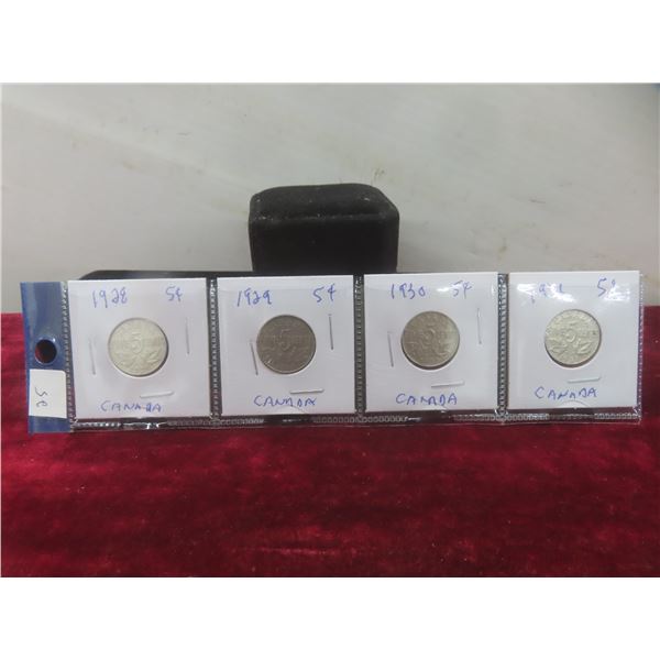 Set of 4 Canadian Nickels: 1928, 1929, 1930, 1931