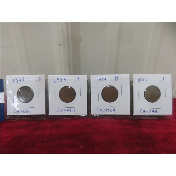 4 Canadian 1¢ Coins: 1922, 1923, 1924, 1925