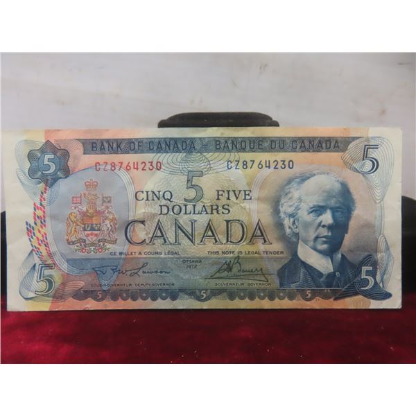 1972 Canadian $5 Bill, Very Nice Condition