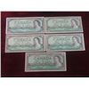 Image 1 : 5 1954 Canadian $1 Bills