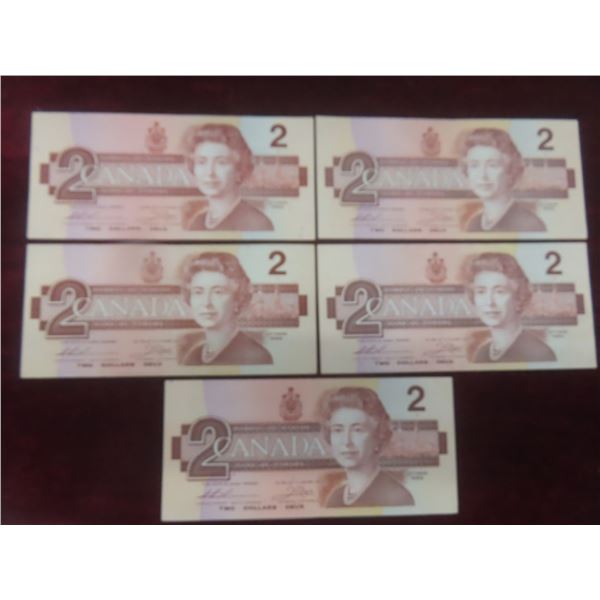 5 1986 Canadian $2 Bills