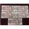 Image 1 : 5 1986 Canadian $2 Bills